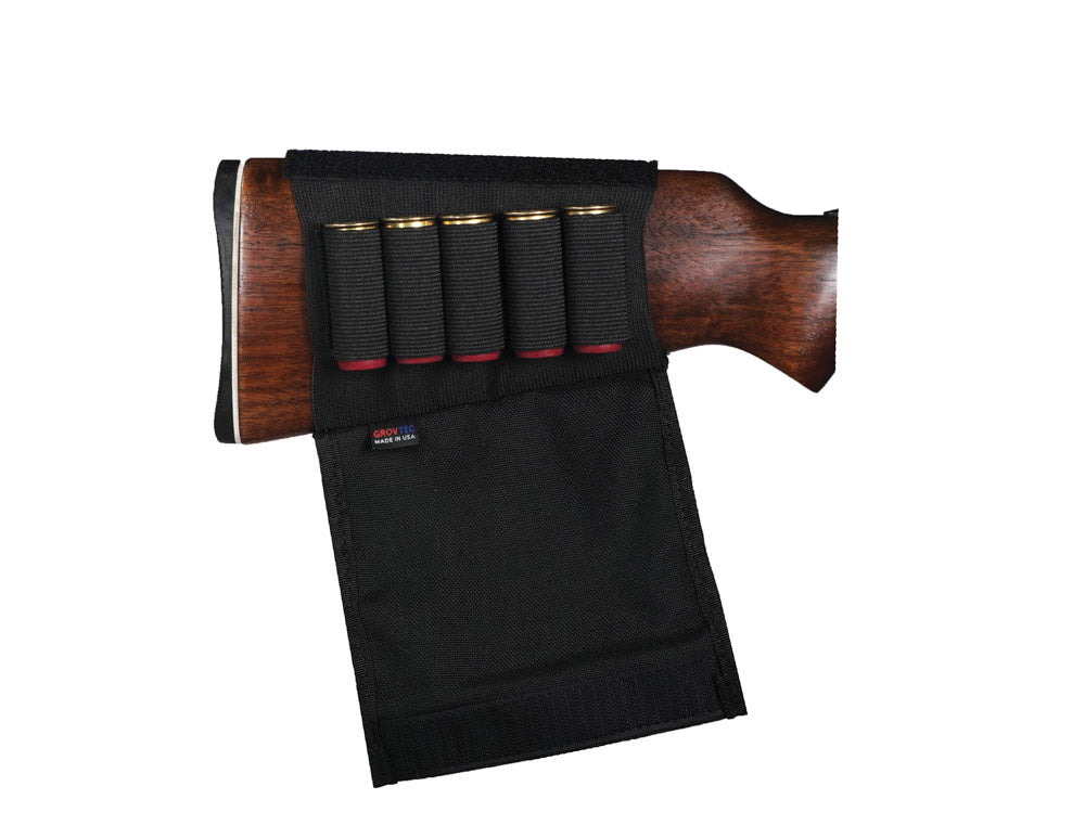 GrovTec GTAC-82 5-Round Shotgun Buttstock Shell Holder – Nylon Ammo Pouch, USA Made
